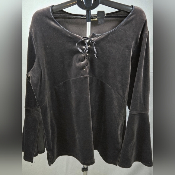 Vintage MKM Velour Whimsigoth Witchy Bell Sleeve Corset Top, XL - Picture 2 of 4